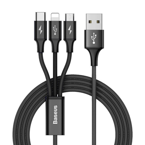 3in1 USB Typ-C / Lightning / Micro 1.2m - Svart