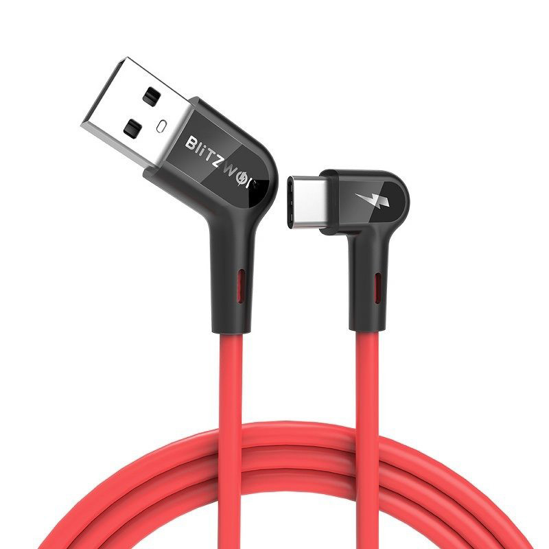 BW-AC1 Vinklad - USB-A till Typ-C Kabel 3A 0,9m - Röd
