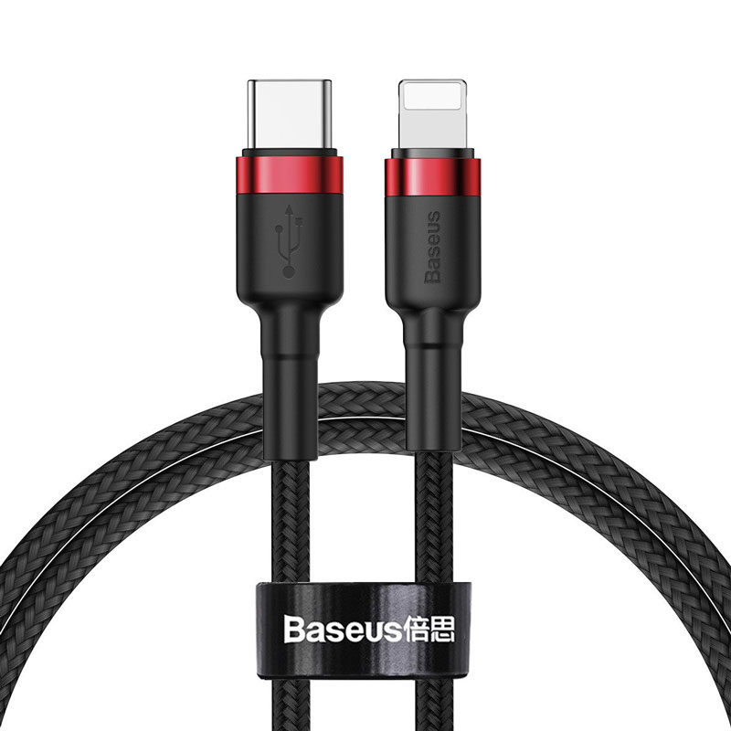Cafule Kabel USB-C Lightning iP PD 18W, 1m - Svart/Röd