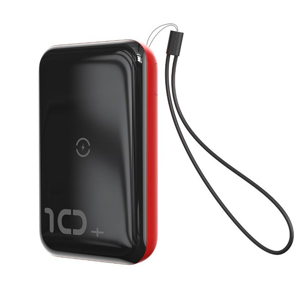 Mini S Bracket 10W Trådlös Powerbank 10000mAh- Svart/Röd
