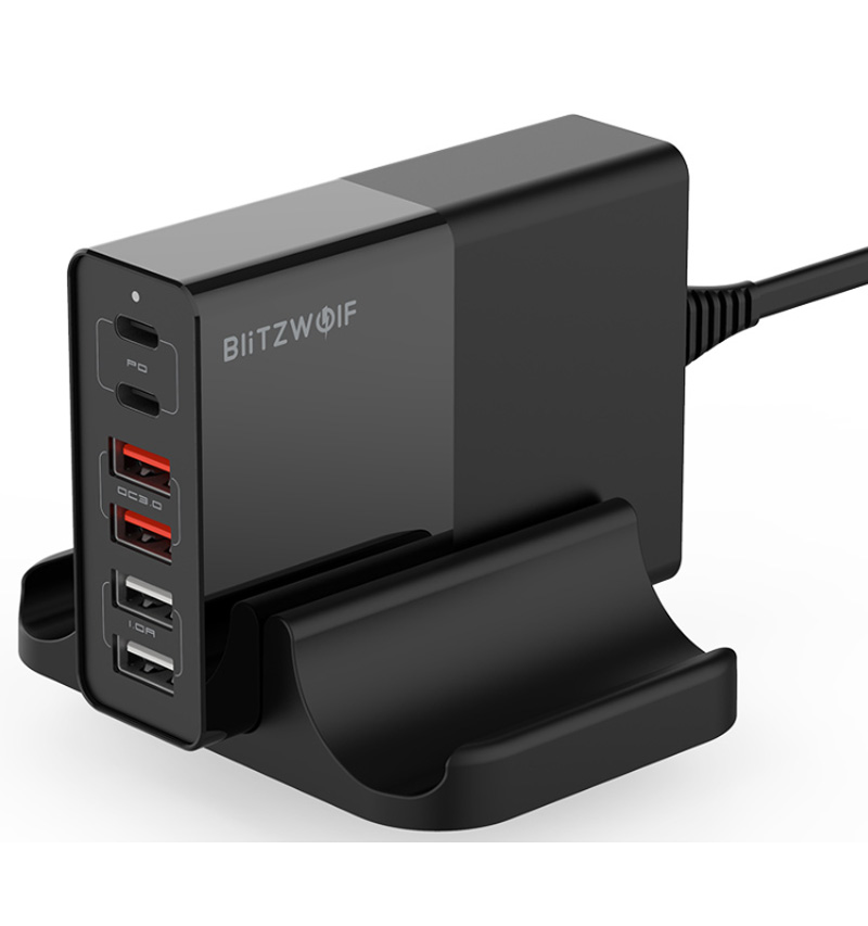 BW-S16 6x USB Laddare QC 3.0, PD3.0, 75W - Svart