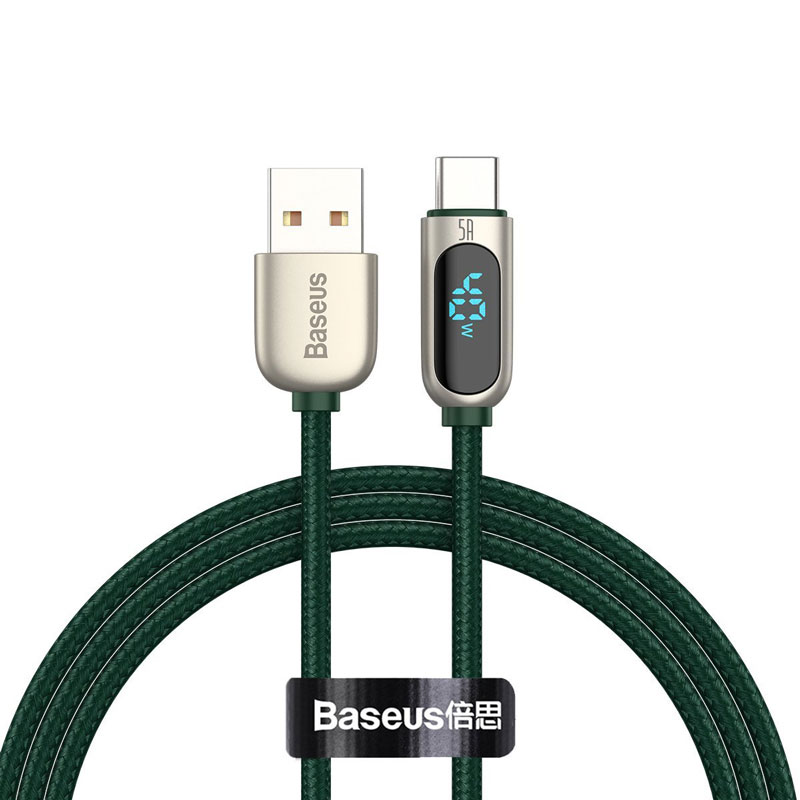 USB till Typ-C 5A-Kabel med display 1 m - Grön