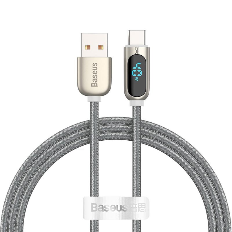 USB till Typ-C 5A-Kabel med display 1 m - Silver