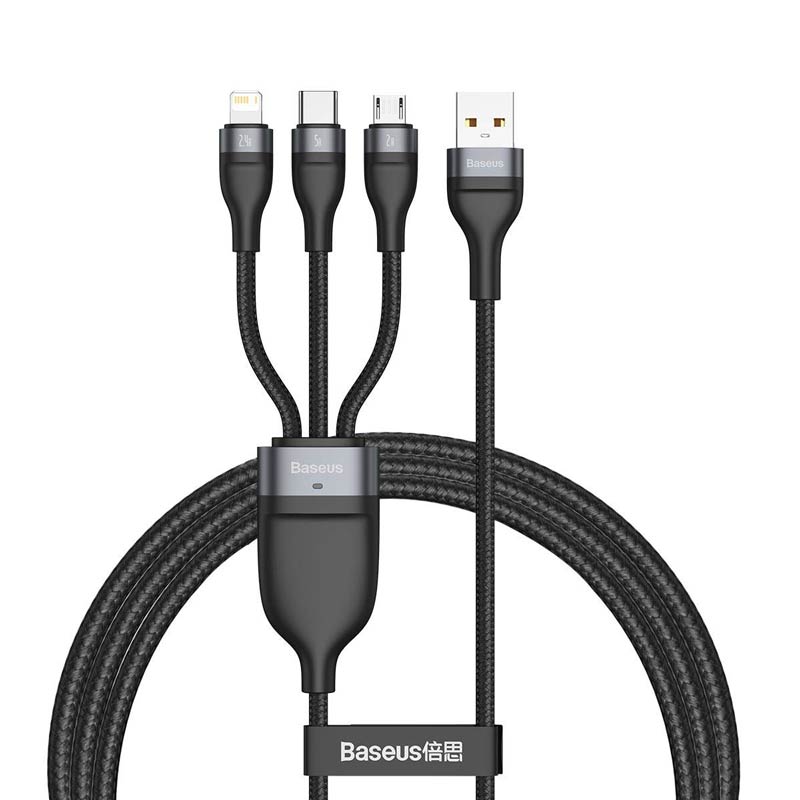 3in1 Typ-C / Lightning / Micro, 40W, 5A 1.2m - Svart