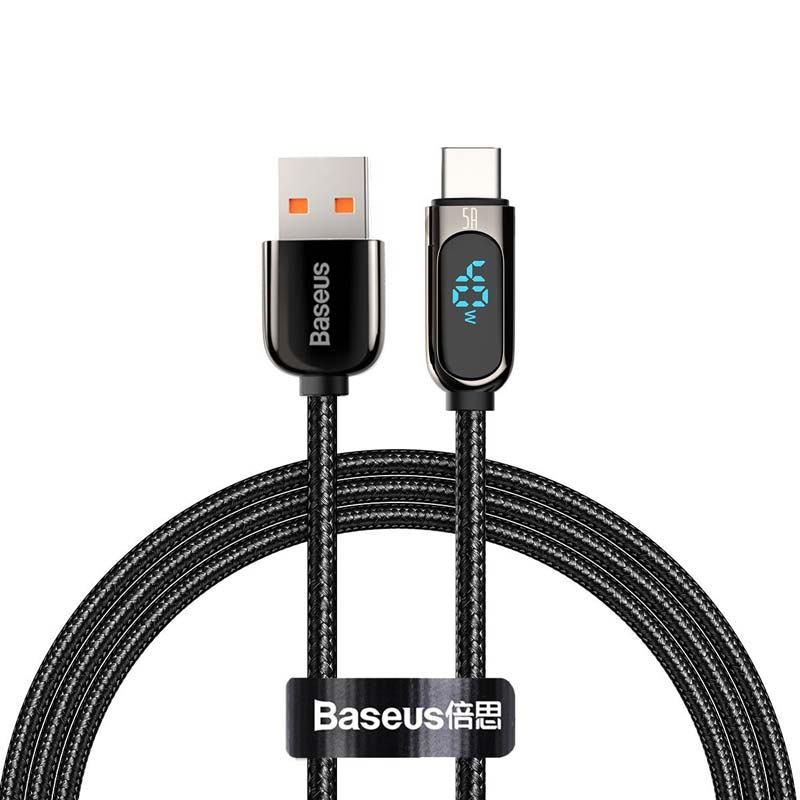 USB till Typ-C 5A-Kabel med display 1 m - Svart