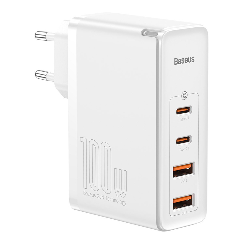 GaN2 Pro Snabbladdning Kraftfull Reseladdare2xUSB+2x USB-C 100W EU - Vit