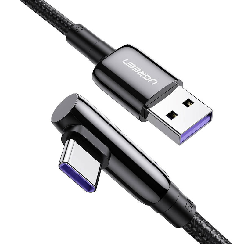 US317 USB till USB-C kabel vinklad 2m - Svart