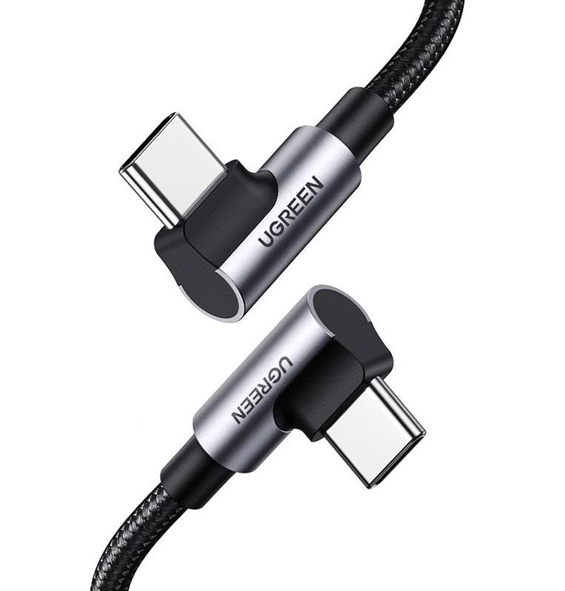 US335 USB-C till USB-C kabel vinklad 1m - Svart