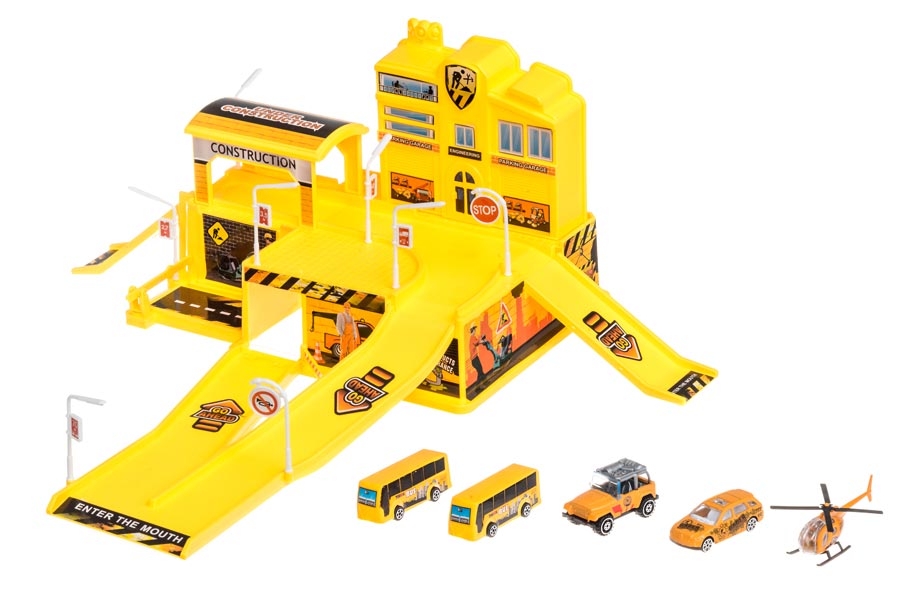 Parkeringsgarage Byggarbetsplats Inkl 5 Fordon Leksaksset