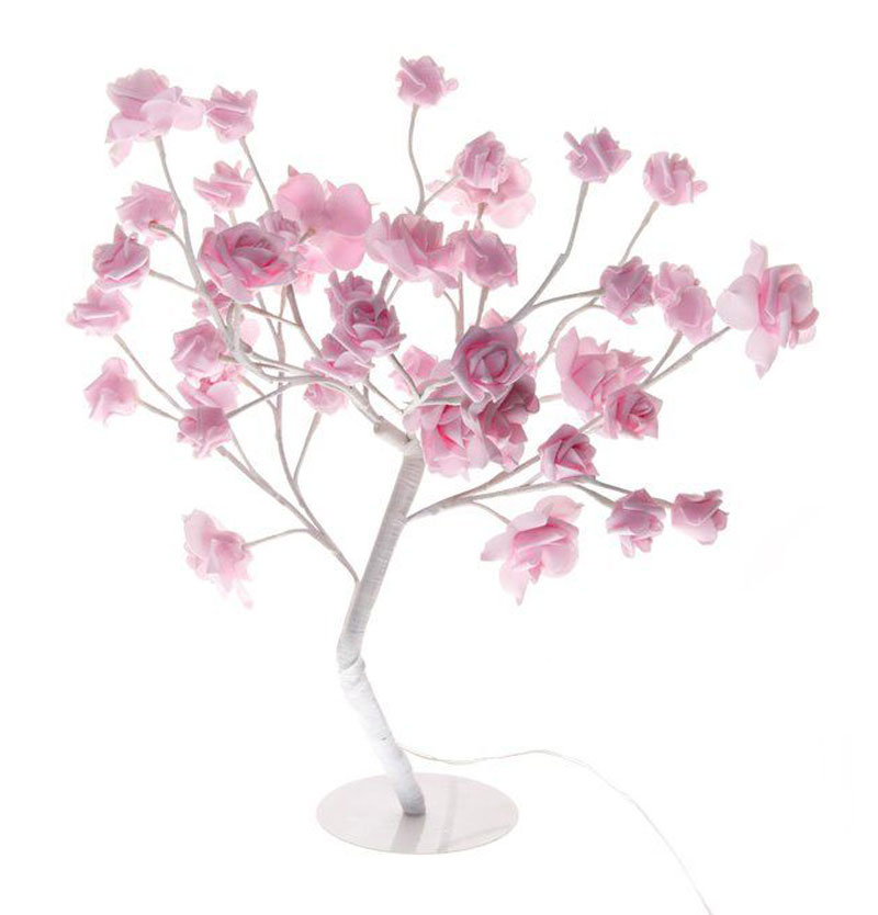 Ljusträd med rosor 45 cm 32 LED - Vit/Rosa