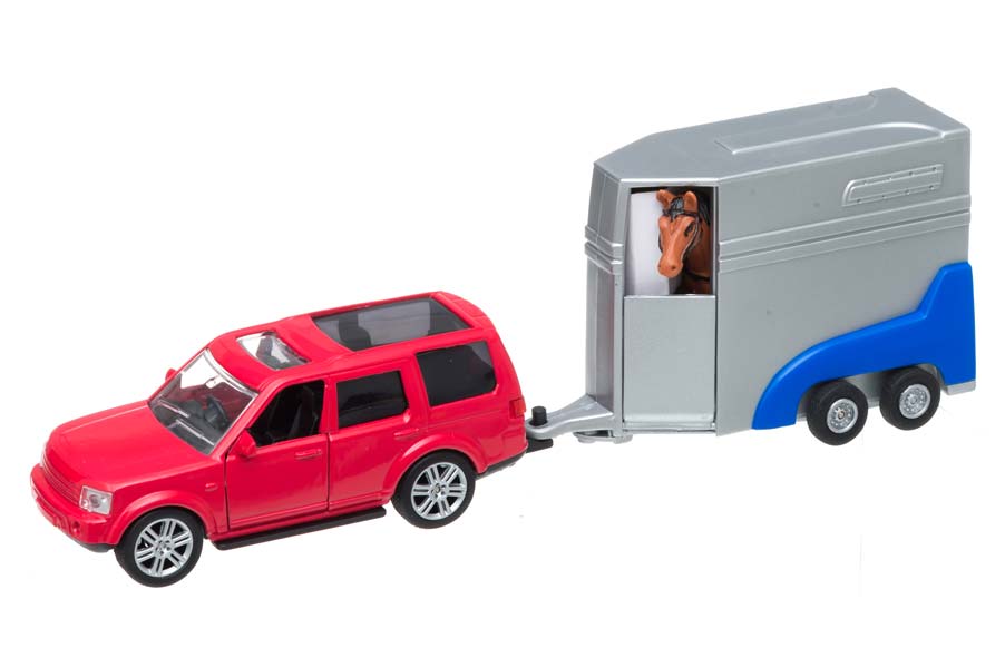 Röd Jeep med Grå Hästtransportvagn Leksaksset