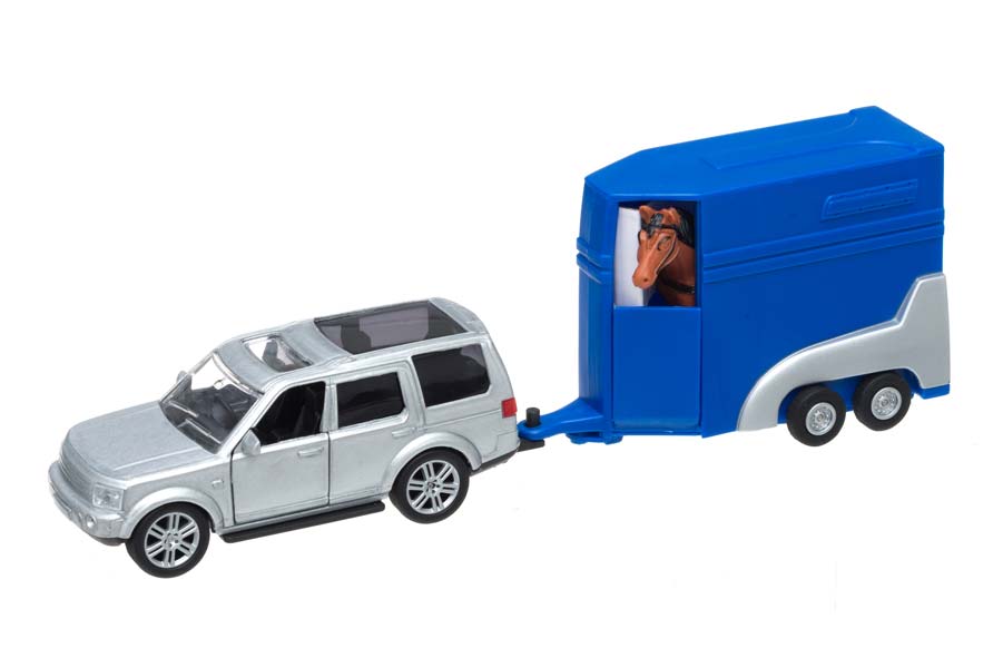 Grå Jeep med Blå Hästtransportvagn Leksaksset