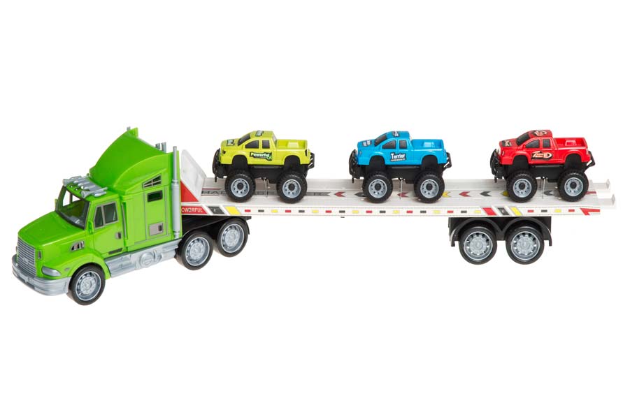 Grön Transportlastbil med 3 Monster Truck Leksaksset