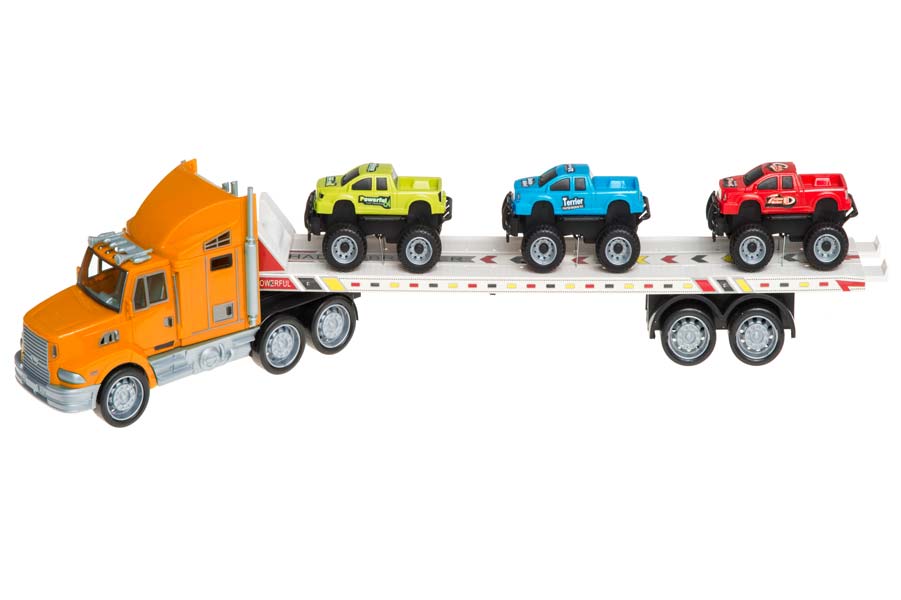Orange Transportlastbil med 3 Monster Truck Leksaksset