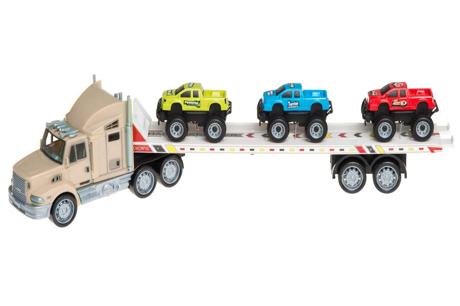 Vit Transportlastbil med 3 Monster Truck Leksaksset