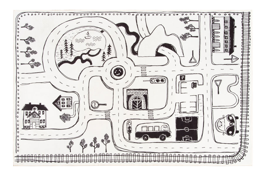 Matta svartvit bilbana 100 x 150 cm