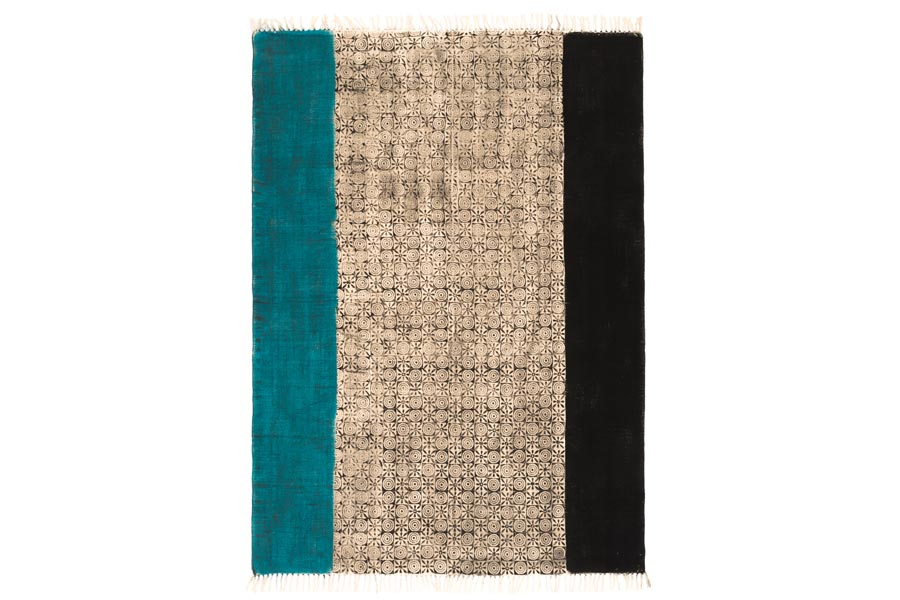 Bomullsmatta Rumba 160 x 220 cm, Svart/Turkos