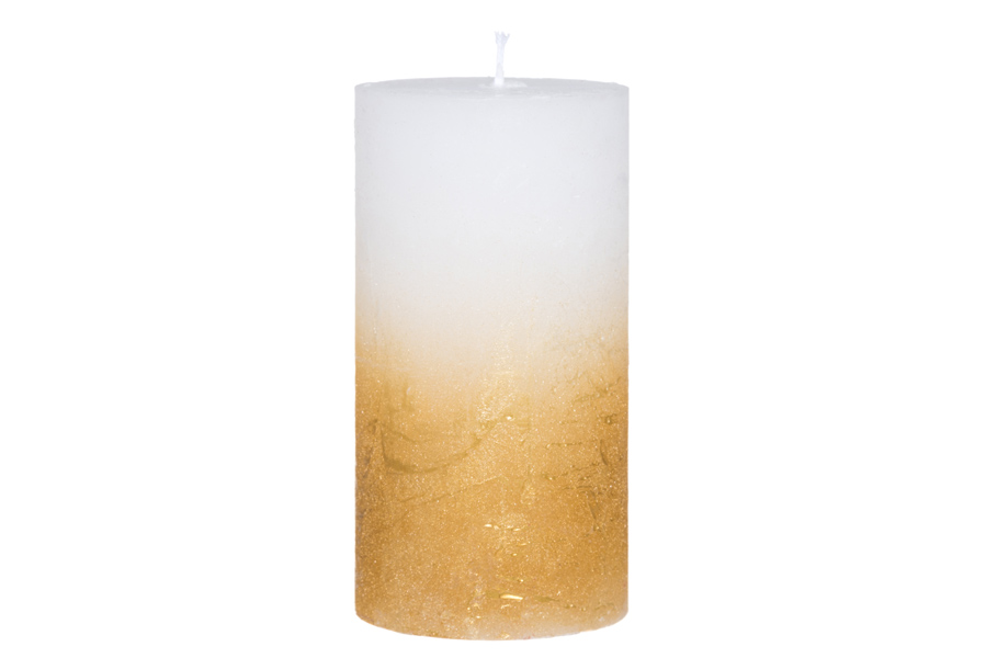 Blockljus 6,8 x 13 cm Rustik Guld/Vit - 45 h