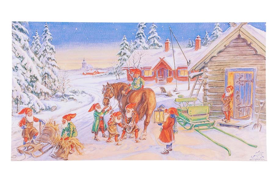 Jultryck i papper 26 x 47,5 cm - Jul i byn