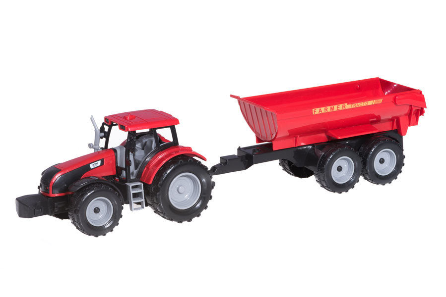 Traktor med släp 47 cm - Röd