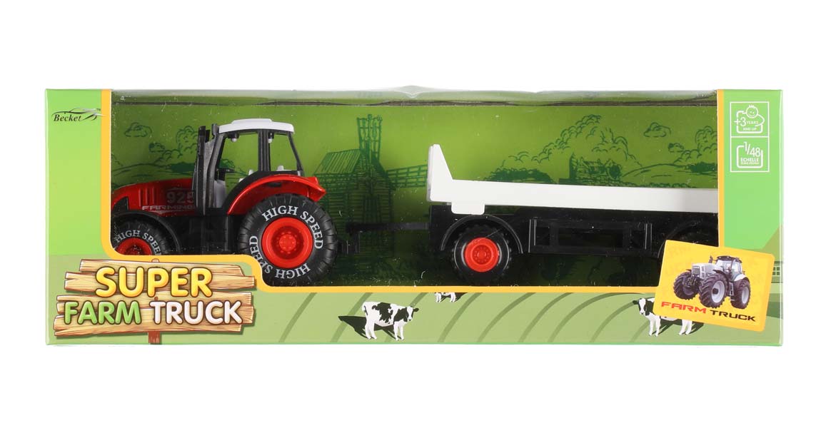 Röd Traktor med släp 21,5 cm