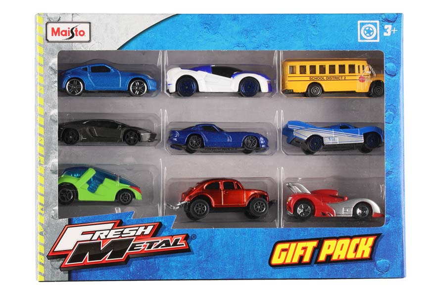 Set med 9 bilar - 7,6 cm - Gul skolbuss