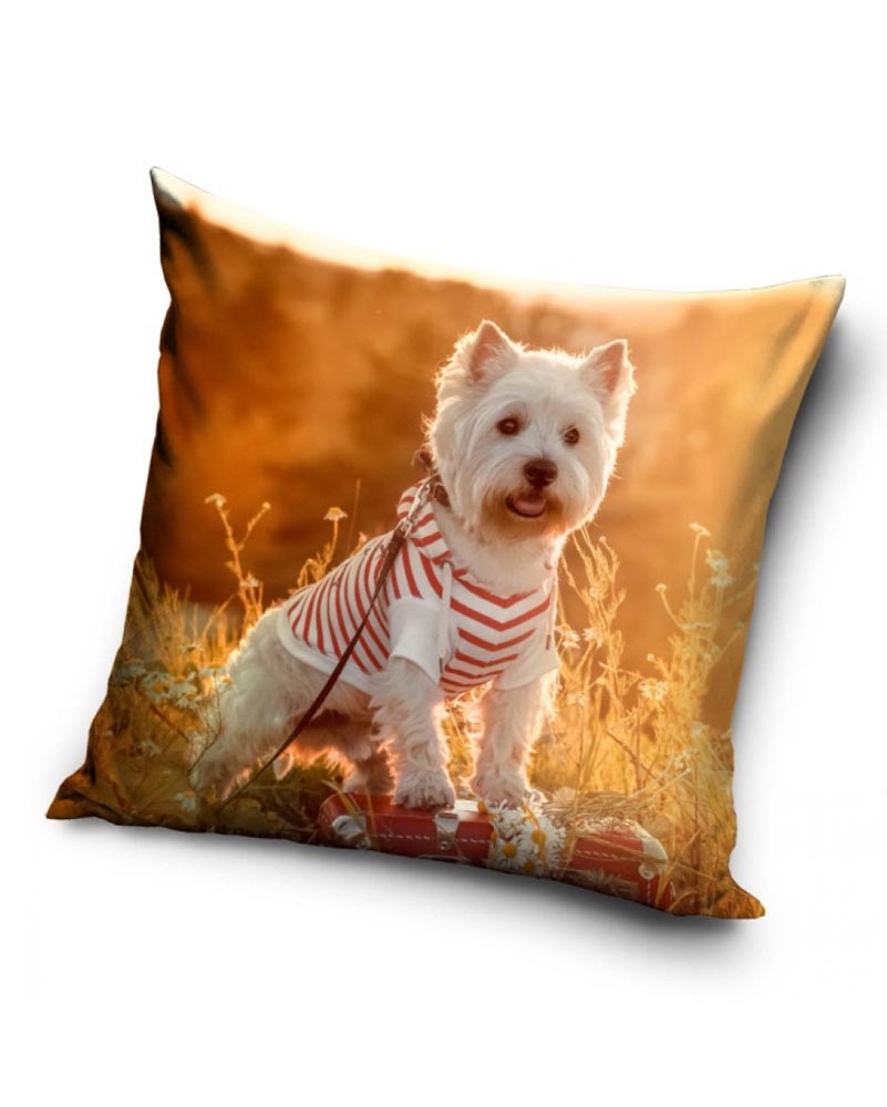 Hund med randig tröja - Kuddfodral 40x40cm