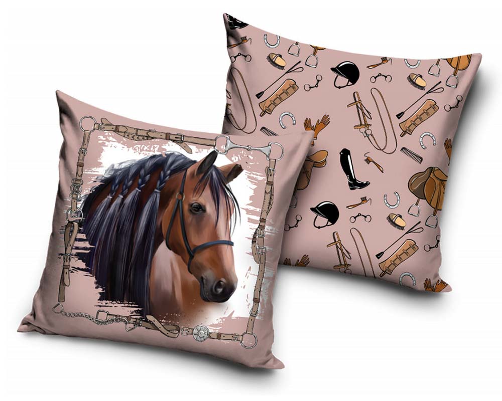 Brun häst - Kuddfodral 40x40cm - Brun/Beige