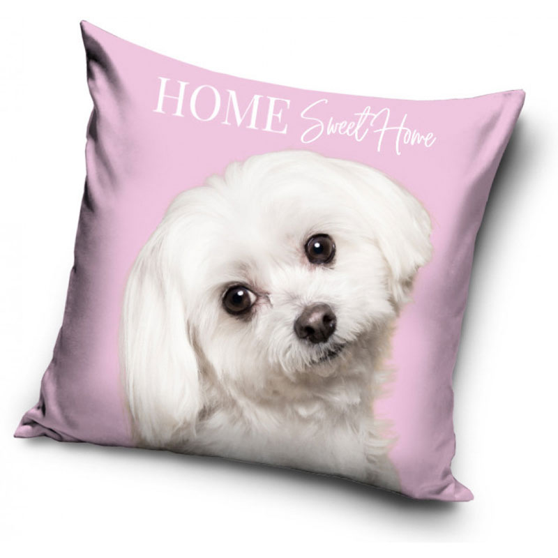 Vit hund - Kuddfodral 40x40cm - Rosa