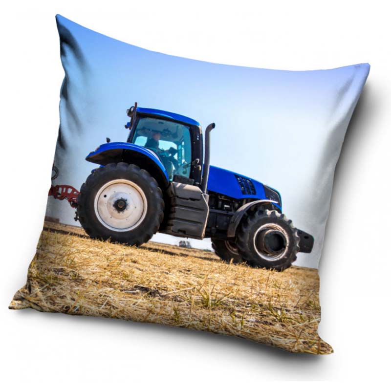 Blå traktor på fält - Kuddfodral 40x40cm