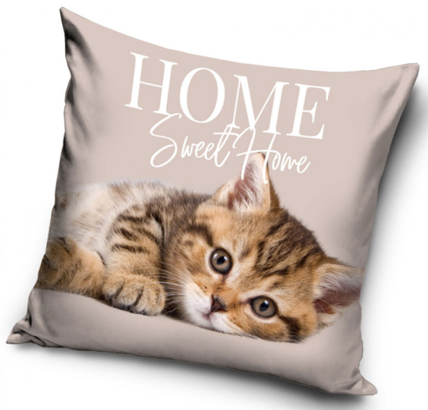 Liggande brun kattunge - Kuddfodral 40x40cm - Beige