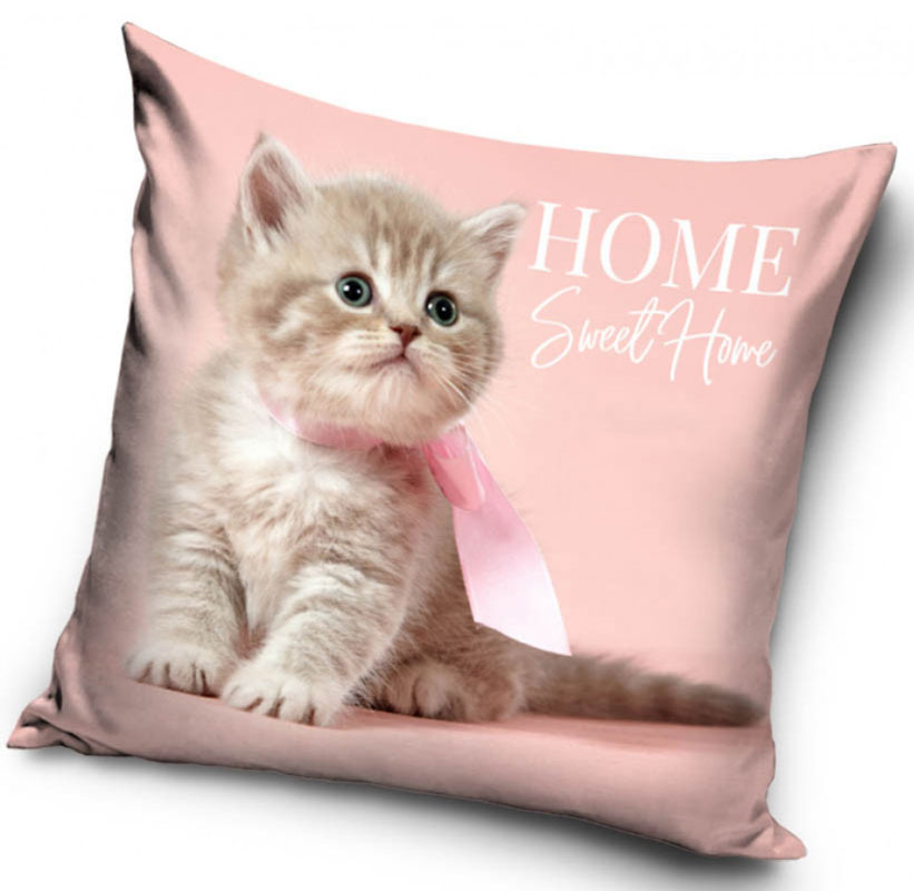 Beige sittande kattunge - Kuddfodral 40x40cm - Rosa