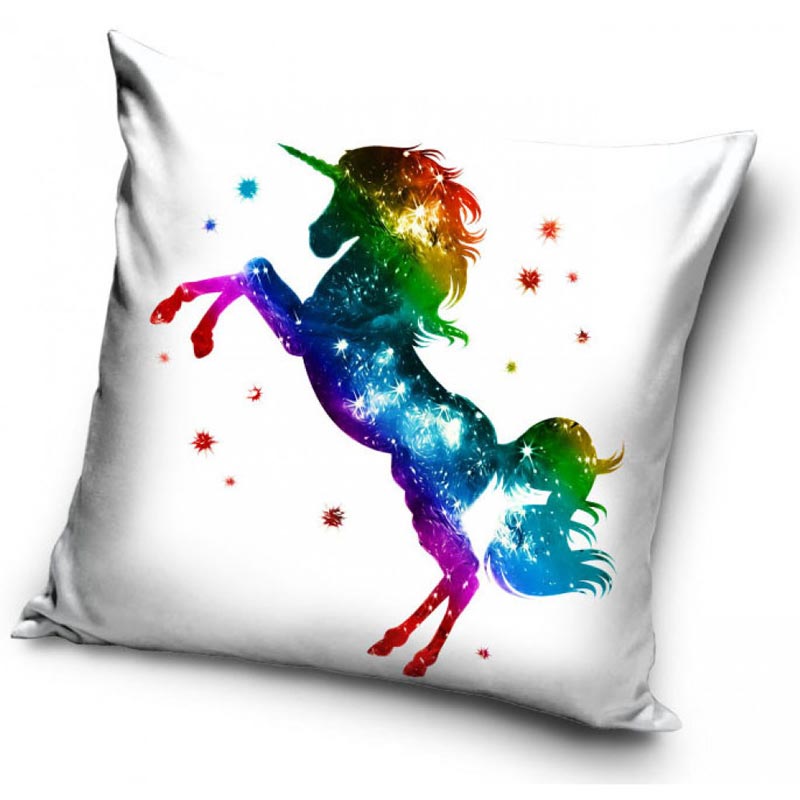 Unicorn färgglad - Kuddfodral 40x40cm - Vit