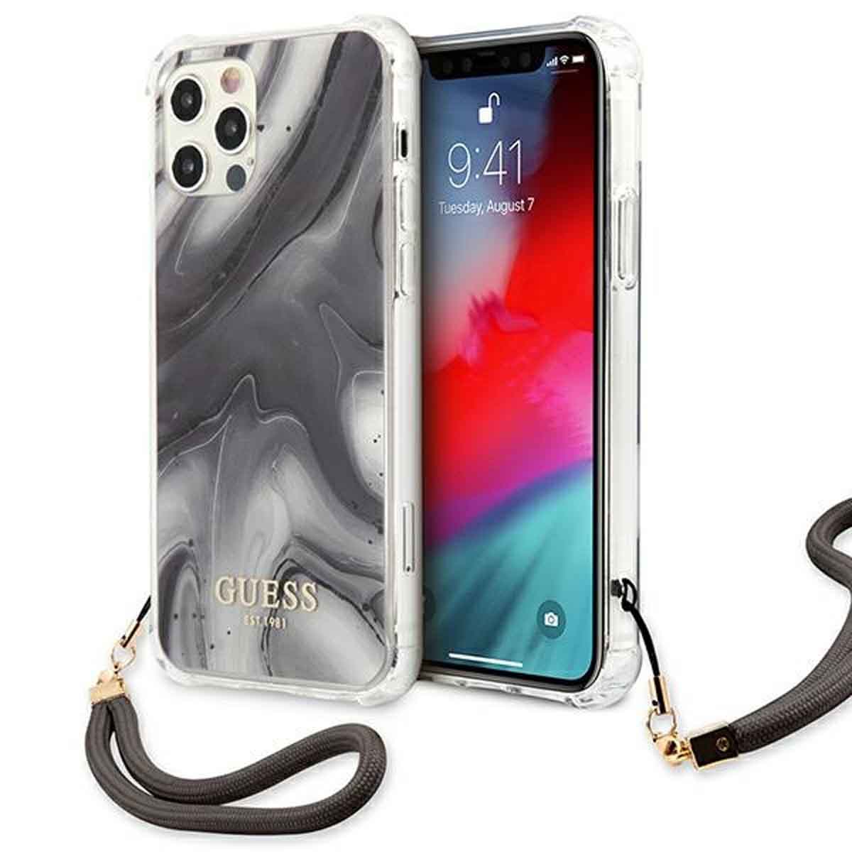 Marble Skal med rem - Apple iPhone 12/12 Pro - Grå