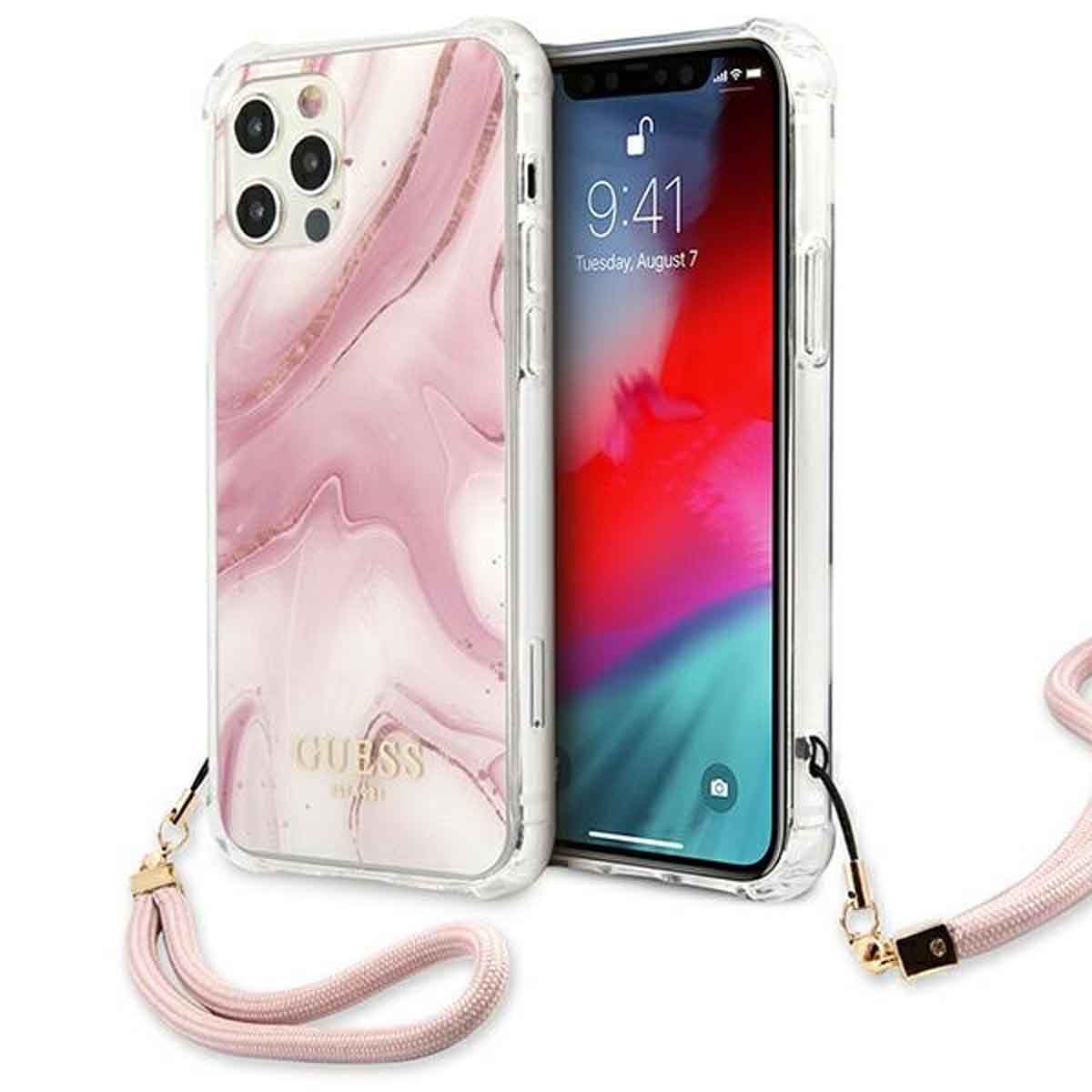 Marble Skal med rem - Apple iPhone 12/12 Pro - Rosa