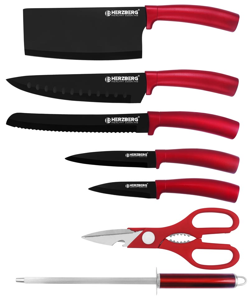 Knivset med knivställ 8 delar - Röd - Bild 2
